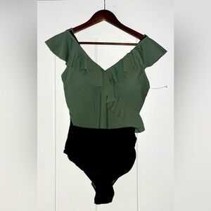 Women One Piece Swimsuit Tummy‎ Control One Front Cross Bathing Suit Green Sz XL